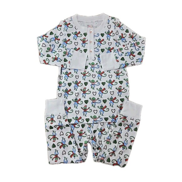 NEW - Roberta Roller Rabbit Baby Pajama Set Monkey XMas Christmas Winter 12-18m - Picture 1 of 11